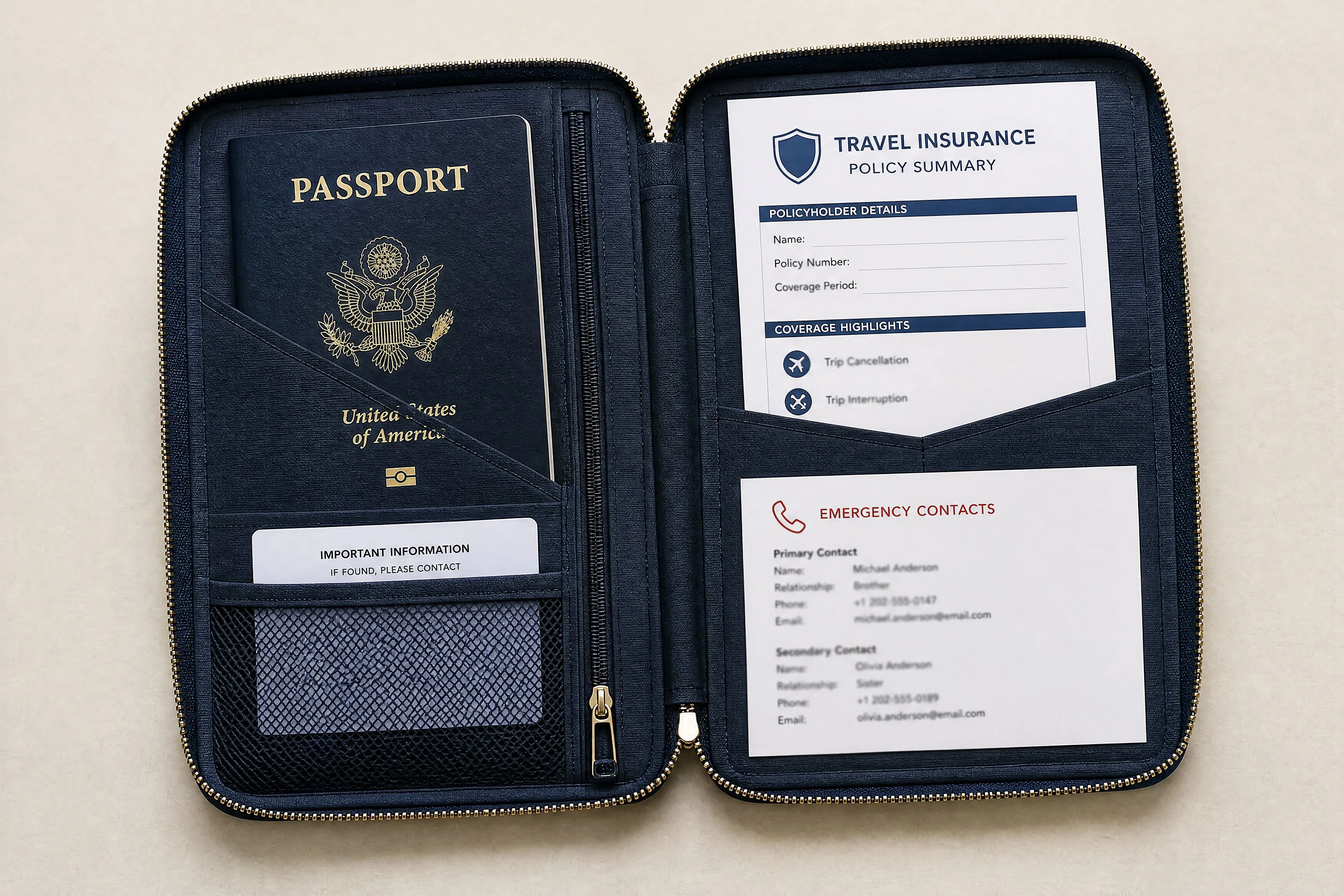 Travel document emergency kit